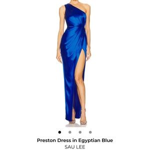 Sau Lee One-Shoulder High-Slit Gown in Egyptian Blue